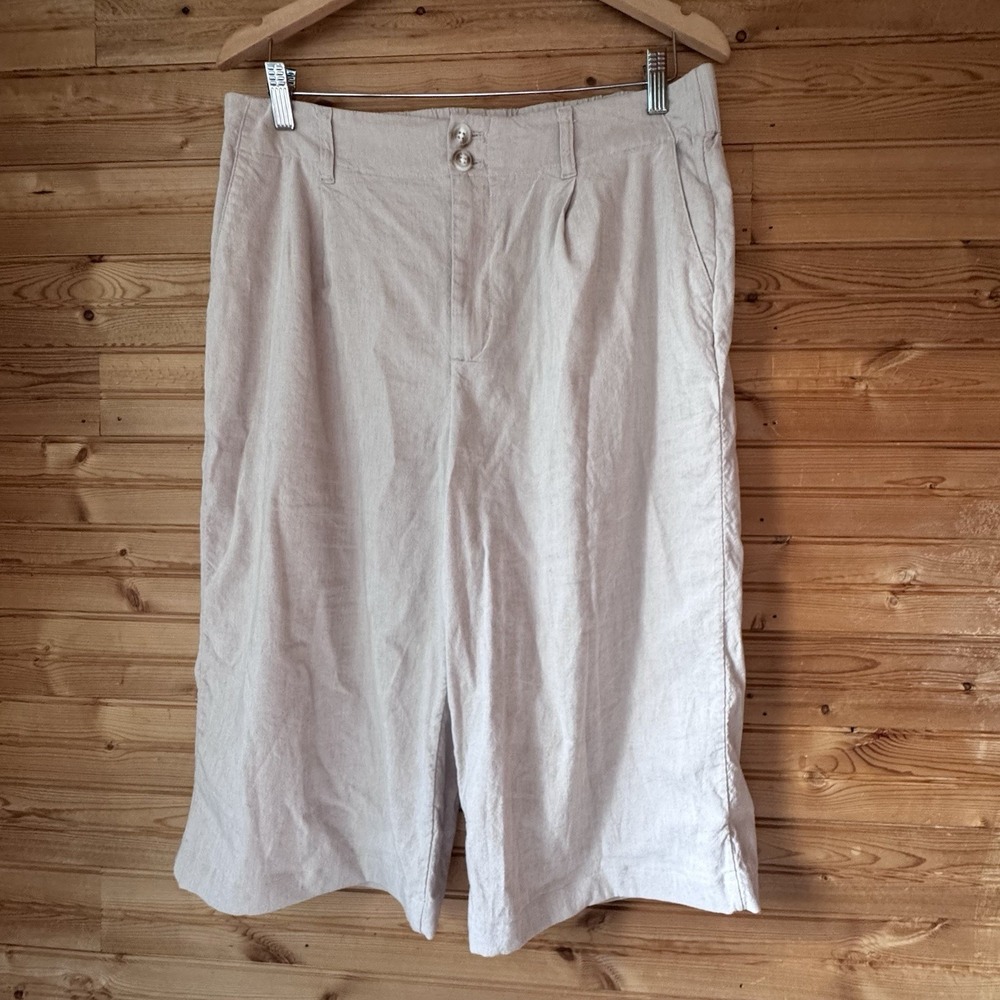 Lauren Conrad Wide Leg Capri Cropped White Linen Blend 14 Beach Vaca Grandma